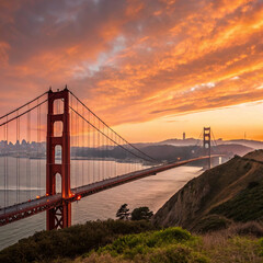 Obraz premium golden gate bridge at sunset, Golden Gate Bridge at Sunset, San Francisco , CA