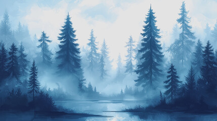 Forest landscape painting featuring serene lake surrounded by lush greenery captivating nature scene with reflections ideal for home decoration or art collection display