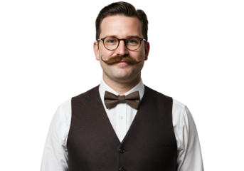 Stylish Man with Handlebar Mustache Brown Vest Studio Portrait hair retro model style image black   