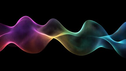 Abstract Colorful Waves Flowing Seamlessly Across Black Background