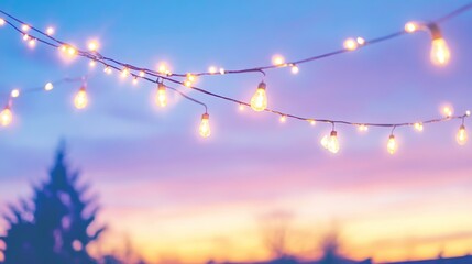 Evening Fairy Lights Sunset Glow Romantic Scene