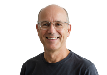 Happy Mature Man Smiling Portrait Glasses Studio Shot Bald Face Male Adult Image Photo Black Clean  