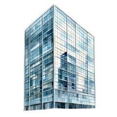 Fototapeta premium Captivating watercolor illustration highrise office building urban landscape artistic interpretation eye-level view modern architecture