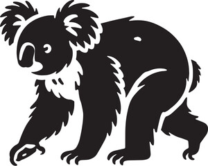 Black Color Koala Silhouette Vector Illustration, Solid White Background