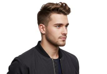 Stylish Young Man Profile Portrait Dark Background Fashion Model Handsome Guy Men Hair Male Face    