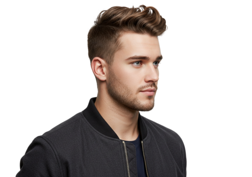 Stylish Young Man Profile Portrait Dark Background Fashion Model Handsome Guy Men Hair Male Face    