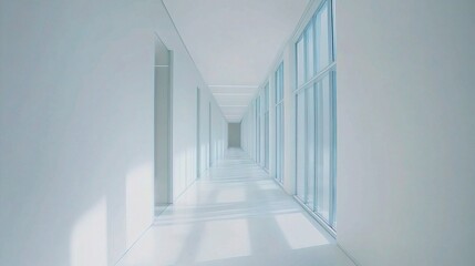 Fototapeta premium Modern Office Corridor with Large Windows and White Walls