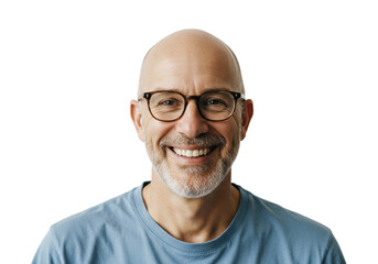 Obraz premium Happy Mature Man Smiling Portrait Glasses Bald Head Studio Shot Male Face Adult Human Image Photo 
