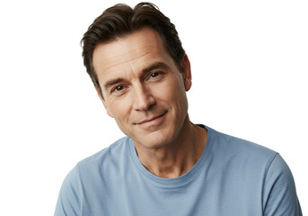 Obraz premium Portrait of a Happy Mature Man Smiling Friendly Blue Shirt Casual Male Face Calm Adult Model Image 