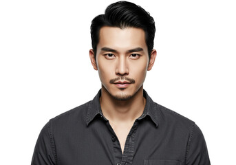 Portrait Handsome Asian Man Dark Hair Serious Expression Studio Shot men guy face male look cool    