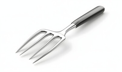 Silver garden hand cultivator with dark gray handle isolated on white.