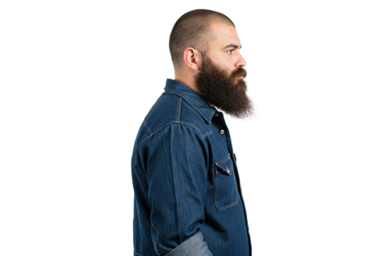 Profile of Bearded Man in Denim Shirt Studio Shot men male hair face look black style model image    - Powered by Adobe