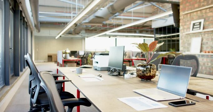 Modern office space with sleek desks and contemporary decor