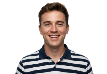 Happy Smiling Man Portrait Studio Shot Casual Striped Shirt Male Face Blue Model Young Adult White  