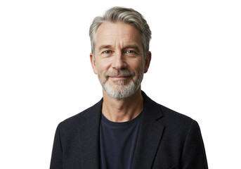 Obraz premium Smiling Mature Man Portrait Black Background Professional Studio Headshot Male Face Grey Hair Aged 