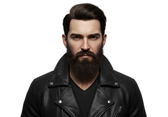 Portrait of a Man with Beard Wearing Black Leather Jacket Male Face Hair Dark Cool Model Style Image