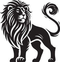 Black Color Lion Silhouette Vector Illustration, Solid White Background