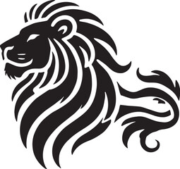 Obraz premium Black Color Lion Silhouette Vector Illustration, Solid White Background