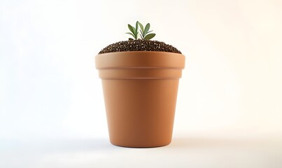 Fototapeta premium Small plant seedling in terracotta pot.