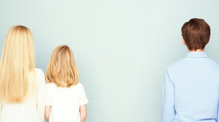 Fototapeta premium Family Portrait Back View, Children and Parent