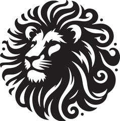 Black Color Lion Silhouette Vector Illustration, Solid White Background