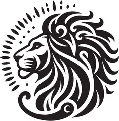 Obraz premium Black Color Lion Silhouette Vector Illustration, Solid White Background