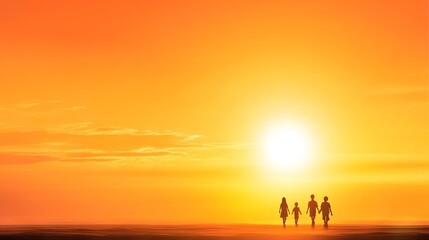 Fototapeta premium Family Silhouette at Sunset Beach Walk (1)
