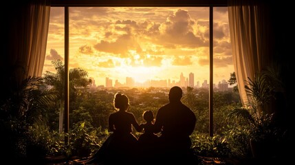 Family Silhouette at Sunset City View
