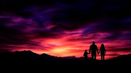 Family Silhouette at Sunset Mountain Vista
