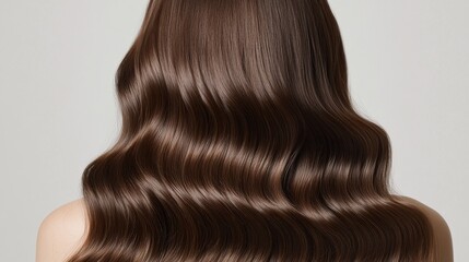 Fototapeta premium Beautiful model girl with Brown hair strand,silky healthy chestnut wavy hair strand,hair wavy ribbon, with smooth,Keratin straightening,Treatment,straight long hair,procedures,Smooth hairstyle.