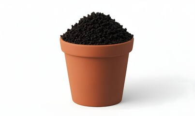 Terracotta pot filled with dark potting soil.