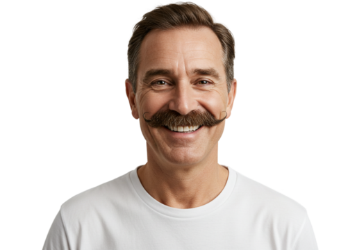 Happy Man with Classic Handlebar Mustache Smiling Portrait Studio Shot Hair Male Face Smile Adult   