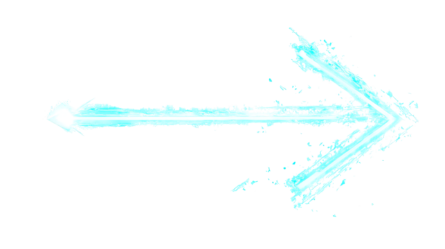 Glowing Neon Blue Arrow Pointing to the Right on an Isolated White Background