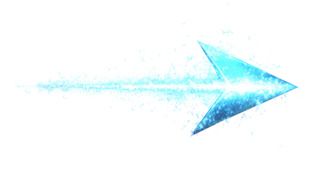 Shimmering Blue Arrow with a Neon Glow Effect on an Isolated White Background