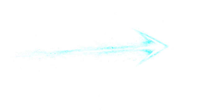 Shimmering Blue Arrow with a Neon Glow Effect on an Isolated White Background