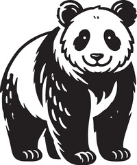 Black Color Panda Silhouette Vector Illustration, Solid White Background