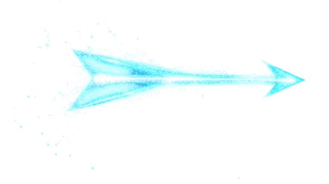 Stylized Neon Blue Arrow with a Glowing Trail Effect on an Isolated White Background