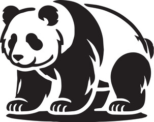 Black Color Panda Silhouette Vector Illustration, Solid White Background