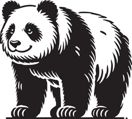 Black Color Panda Silhouette Vector Illustration, Solid White Background