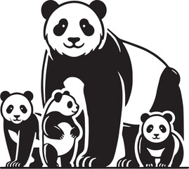 Black Color Panda Silhouette Vector Illustration, Solid White Background