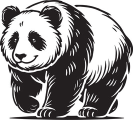 Black Color Panda Silhouette Vector Illustration, Solid White Background