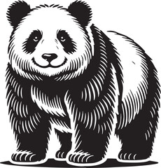 Black Color Panda Silhouette Vector Illustration, Solid White Background