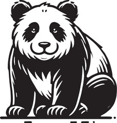 Black Color Panda Silhouette Vector Illustration, Solid White Background
