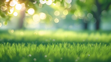 Obraz premium green grass background. Blur defocused park garden tree in nature background