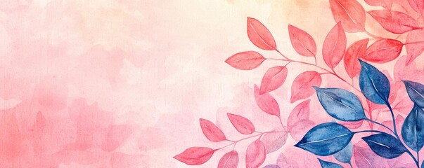 Leafy watercolor concept. A colorful watercolor background featuring delicate leaves in pink and blue shades.