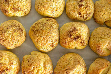 Cottage cheese cookies sprinkled with cinnamon sugar. Homemade baking.