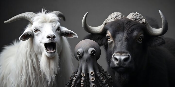 Unexpected Trio: Goat, Cape Buffalo, and Octopus