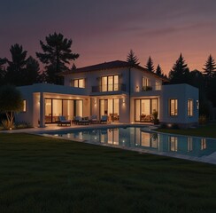  villa at dusk AI image generation