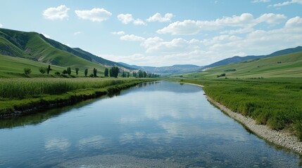 Obraz premium Serene River Valley Landscape