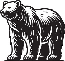 Black Color Polar Bear Silhouette Vector Illustration, Solid White Background